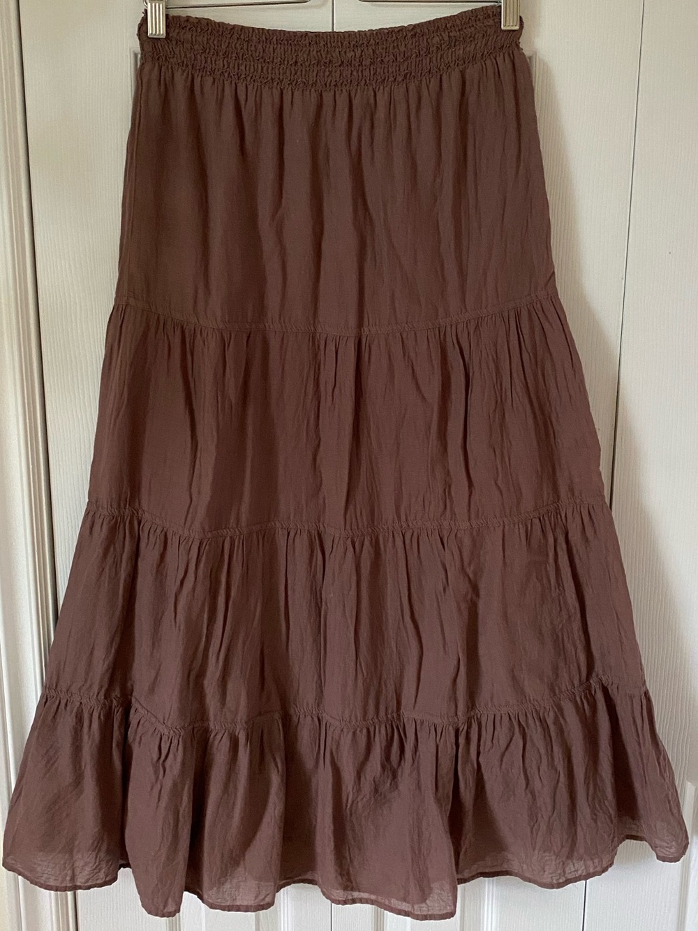 Planet Gold Tiered Maxi smocked elastic waist fully lined  Y2K Brown Size Small